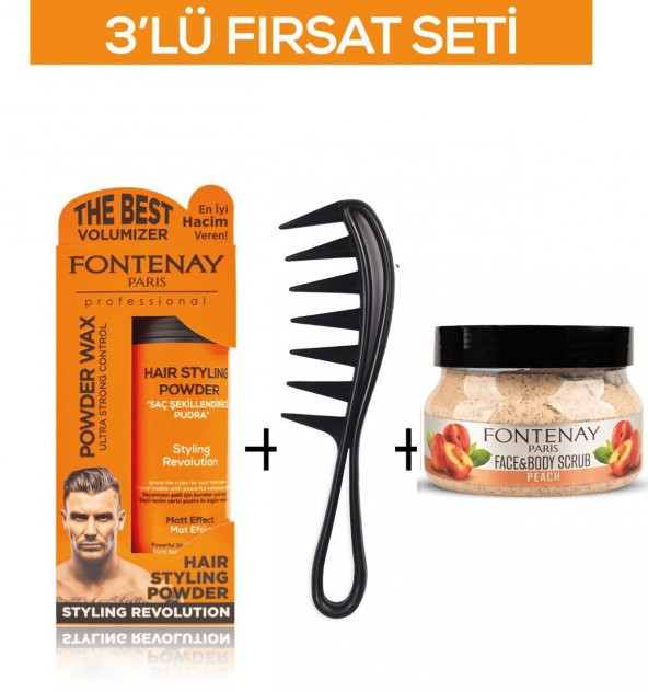 Fontenay Pudra Toz Wax Turuncu 20gr +Şekil Tarağı 043+ Face And Body Scrub Şeftali 350ml 3Lü Set ürün görseli 1