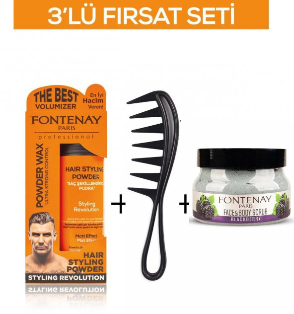 Fontenay Pudra Toz Wax Turuncu 20gr +Şekil Tarağı 043+ Face And Body Scrub Böğürtlen 350ml 3Lü Set ürün görseli 1