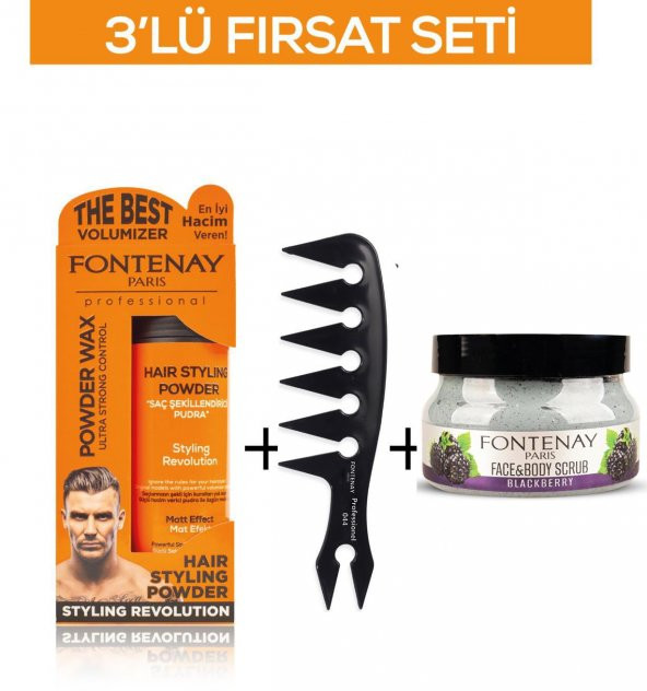 Fontenay Pudra Toz Wax Turuncu 20gr +Şekil Tarağı 044+ Face And Body Scrub Böğürtlen 350ml 3Lü Set ürün görseli 1