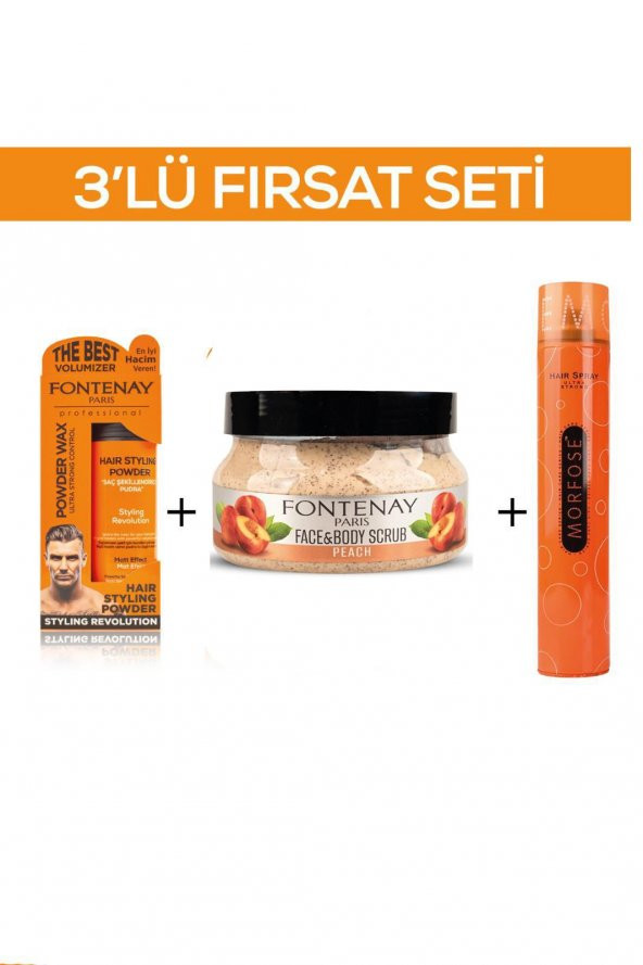 Fontenay Pudra Toz Wax Turuncu 20gr + Face And Body Scrub Şeftali 350ml + Saç Spreyi 400ml 3Lü Set ürün görseli 1