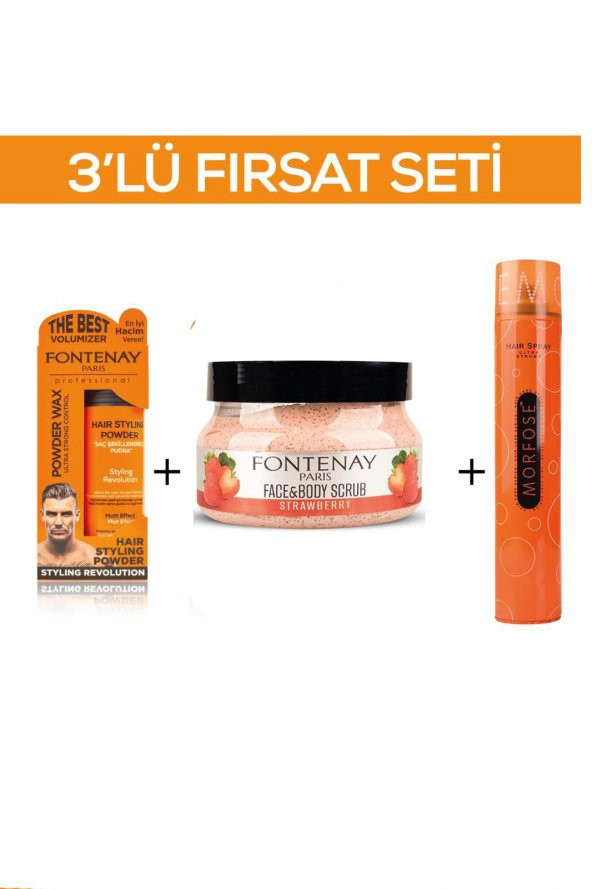 Fontenay Pudra Toz Wax Turuncu 20gr + Face And Body Scrub Çilekli 350ml + Saç Spreyi 400ml 3Lü Set ürün görseli 1