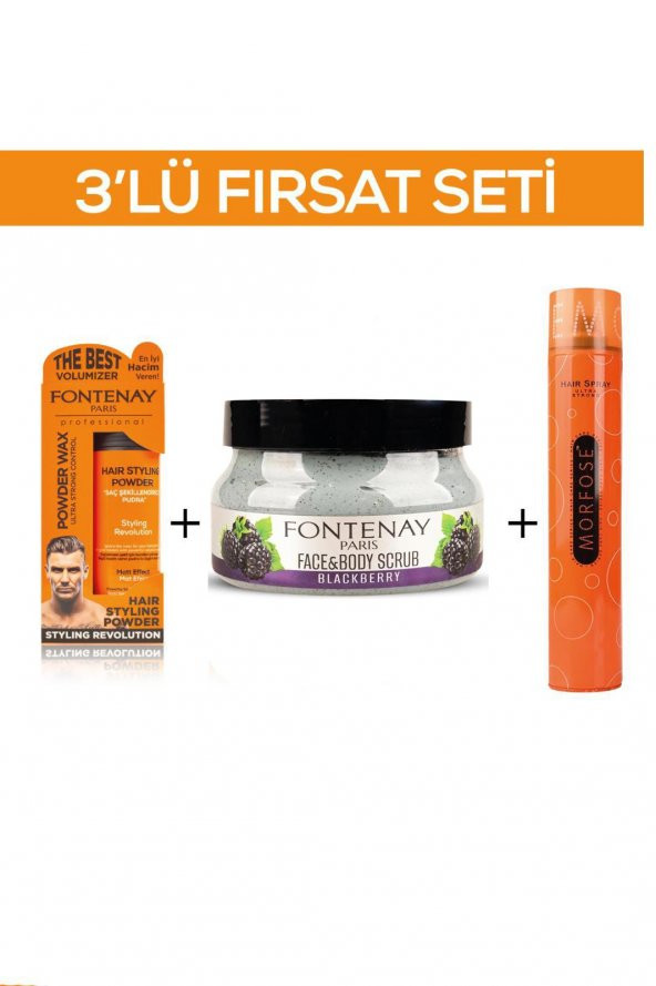 Fontenay Pudra Toz Wax Turuncu 20gr + Face And Body Scrub Böğürtlen 350ml +Saç Spreyi 400ml 3Lü Set ürün görseli 1