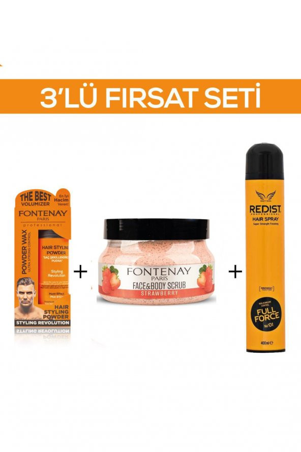Fontenay Pudra Toz Wax Turuncu 20gr + Face And Body Scrub Çilekli 350ml +Saç Spreyi 2 400ml 3Lü Set ürün görseli 1