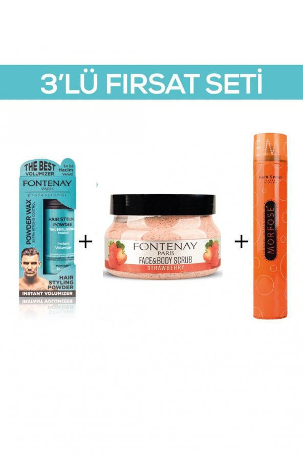 Fontenay Pudra Toz Wax Mavi 20gr + Face And Body Scrub Çilekli 350ml +Saç Spreyi 400ml 3Lü Set ürün görseli 1