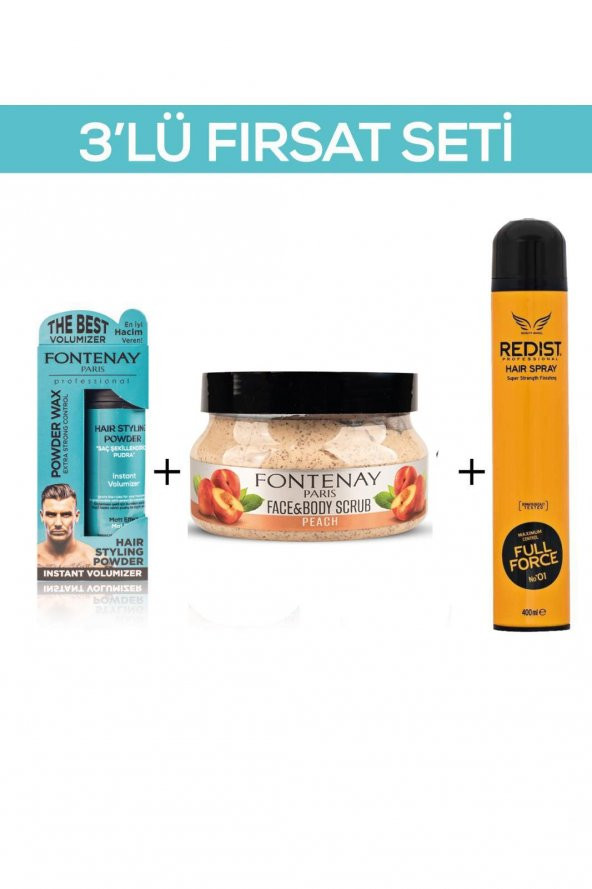 Fontenay Pudra Toz Wax Mavi 20gr + Face And Body Scrub Şeftali 350ml +Saç Spreyi 400ml 2 3Lü Set ürün görseli 1
