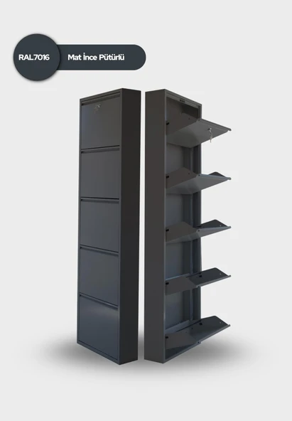 Antrasit Kilitli Metal Ayakkabılık   MAC5 - 5 Kapaklı - 50X15X169 h ürün görseli 1