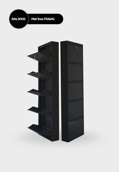 Siyah Kilitli Metal Ayakkabılık  MAC5 - 5 Kapaklı - 50X15X169 h ürün görseli 1