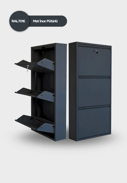 Antrasit Kilitli Metal Ayakkabılık   MAC3 - 3 Kapaklı - 50X15X103 h ürün görseli 1
