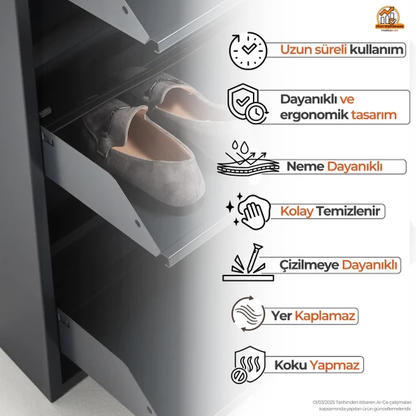 Siyah Metal Ayakkabılık   MAC5 - 5 Kapaklı - 50X15X169 h ürün görseli 1