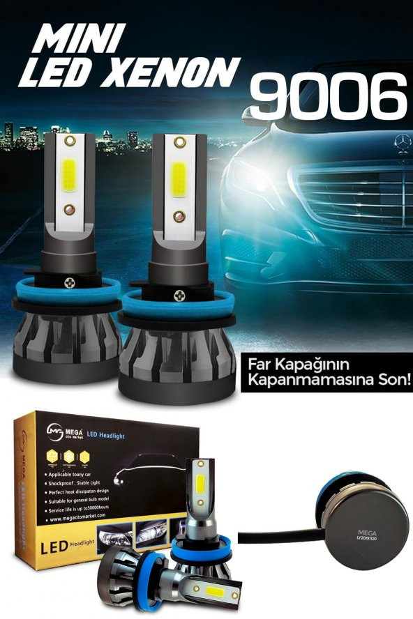 Mega Oto Market Slim Led Xenon Şimşek Etkili Mini Beyaz 9006 Kapak Kapanma Garantili ürün görseli 1