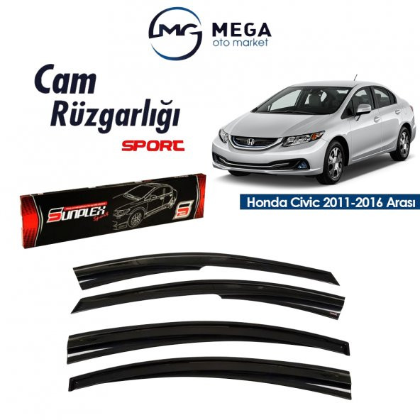 Mega Oto Market Honda Civic 2011-2016 Arası Mugen Tip Cam Rüzgarlık Sunplex ürün görseli 1