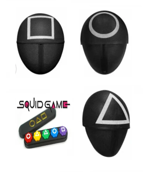 Squid Game Kalamar Oyunu Yüz Maskeleri Kare Üçgen Daire ve Beştaş oyunu Set ürün görseli 1
