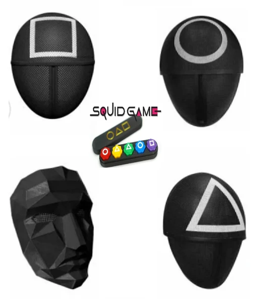 Squid Game Kalamar Oyunu Yüz Maskeleri Kare Üçgen Daire Yönetici ve Beştaş Oyun Set ürün görseli 1
