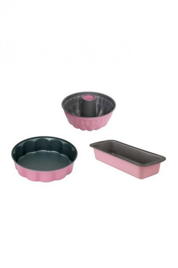 Pembe Renkli 3lü Klasik Kek Kalıbı Seti ürün görseli 1