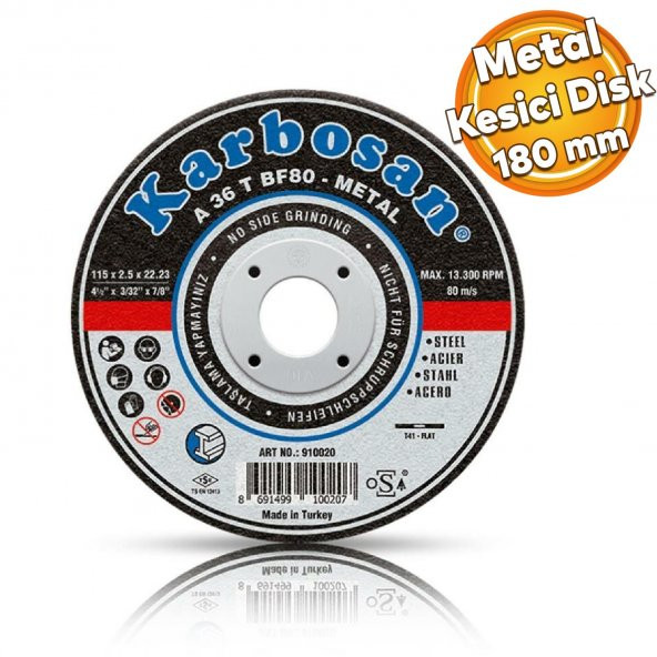 Karbosan Metal Kesici Taş Disk Taşlama Spiral Demir Kesme Diski 180x3.0x22.23 mm ürün görseli 1