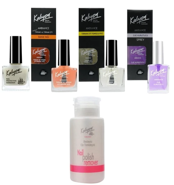 Kalyon Tırnak Setleştirici+Bakım Yağı+Et Temizleyici+Oje Kurutucu Sprey 17Ml+Pompalı Aseton 200Ml ürün görseli 1