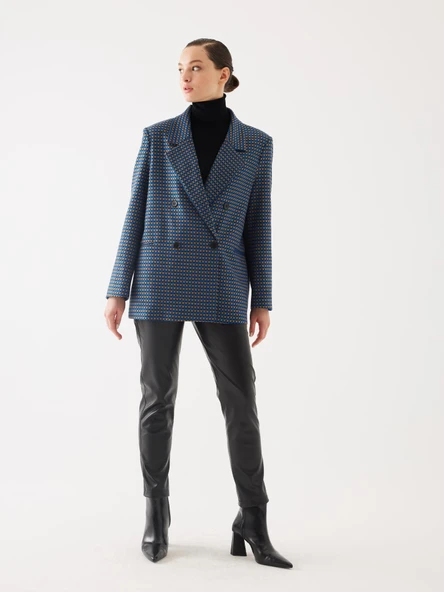 Puantiye Desen Saks Kruvaze Oversize Blazer Ceket ürün görseli 1