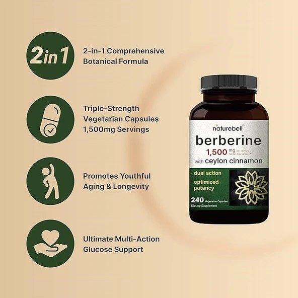 Naturebell Berberine 1500 mg 240 Tablet - Resim 3