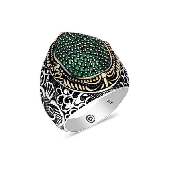 Gümüş Yeşil Zirkon Taşlı Oval Erkek Yüzük  SL4480 ürün görseli 1