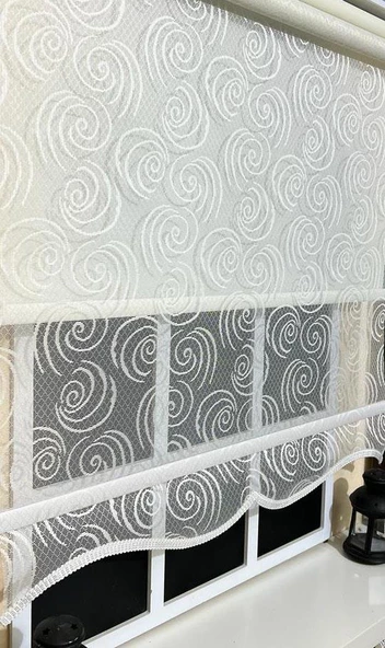 StorBurada Çift Mekanizmalı Kirli Beyaz Tül Perde ve Ekru Stor Perde STB-104  Beyaz 170 x 260 ürün görseli 1