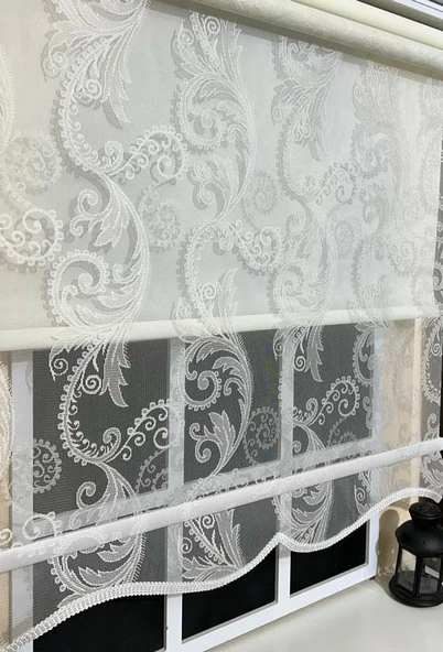 StorBurada Çift Mekanizmalı Kirli Beyaz Tül Perde ve Ekru Stor Perde STB-105  Beyaz 120 x 200 ürün görseli 1