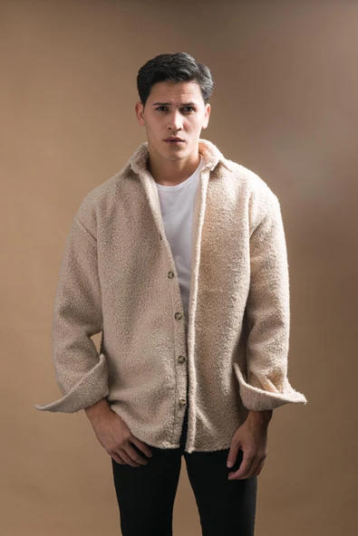 Oversize Düğme Kapamalı Kışlık Erkek Peluş Gömlek ürün görseli 1