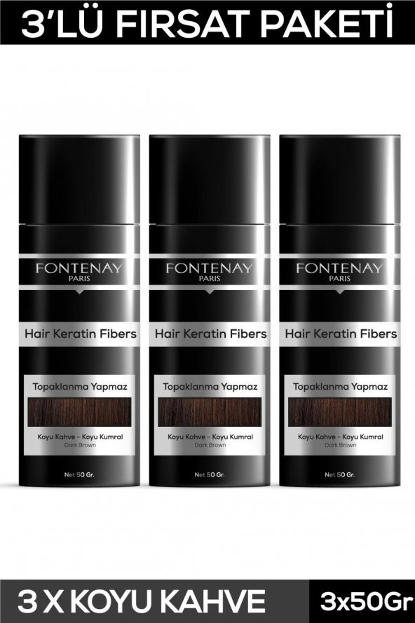 Fontenay Saç Dolgunlaştırıcı Keratin Fibers Koyu Kahve Topik Saç Tozu 50gr X3 ürün görseli 1
