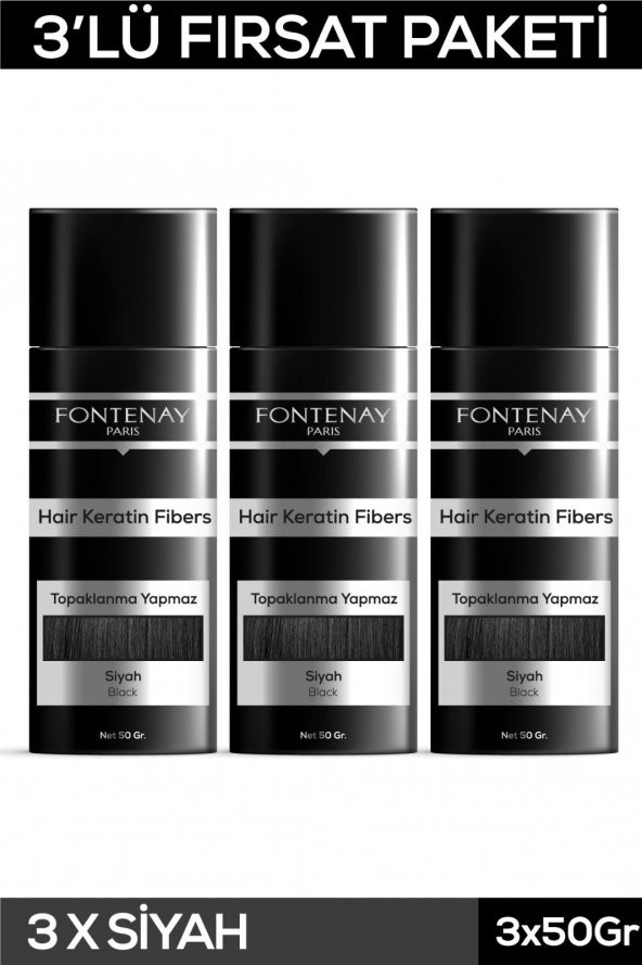 Fontenay Saç Dolgunlaştırıcı Keratin Fibers Siyah Topik Saç Tozu 50gr X3 ürün görseli 1