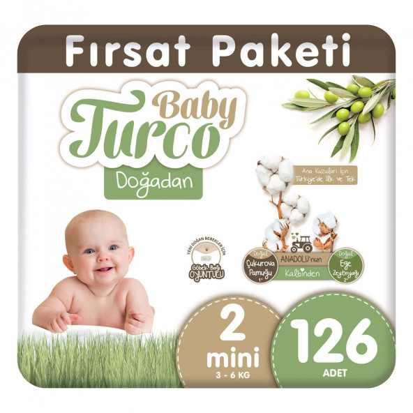Baby Turco Doğadan 2 Numara Mini 126'lı Bebek Bezi ürün görseli 1