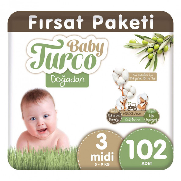 Baby Turco Doğadan Bebek Bezi 3 Numara 102 Adet ürün görseli 1
