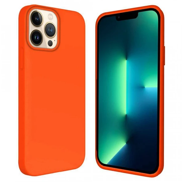 Apple iPhone 15 Pro 6.1'' İçi Kadife Silikon Kılıf Turuncu ürün görseli 1