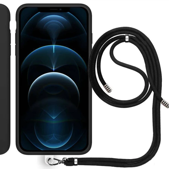 Apple iPhone 15 Pro 6.1'' İp Askılı Silikon Kılıf Siyah ürün görseli 1