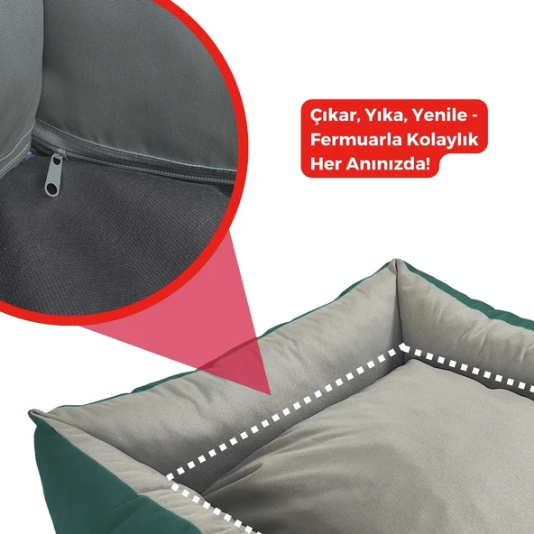 XPERMATE Siesta Kedi Yatağı ve Köpek Yatağı Tüy Tutmaz Kumaş,Su İtici Kumaş, 55x60x23 Turkuaz Yeşili ürün görseli 1