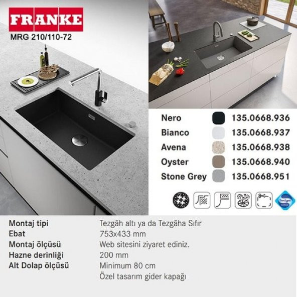 FRANKE MARİS MRG 210/110-72 STONE GREY GRANİT EVYE - Resim 3