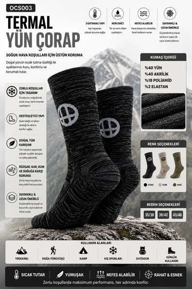 Oil Company Siyah Termal Yün Çorap Unisex ürün görseli 1