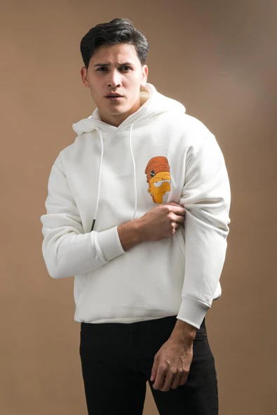 Regular Fit Kapşonlu 3 İplik Kalın İçi Polarlı Kangru Cepli Baskılı Erkek Sweatshirt ürün görseli 1