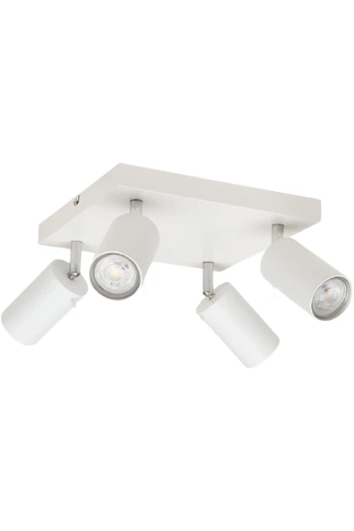 Rsylight Retro Beyaz Kare 180 Derece Hareketli Modern Spor 4 Lü Led Spot Avize Günışığı Ampullü ürün görseli 1