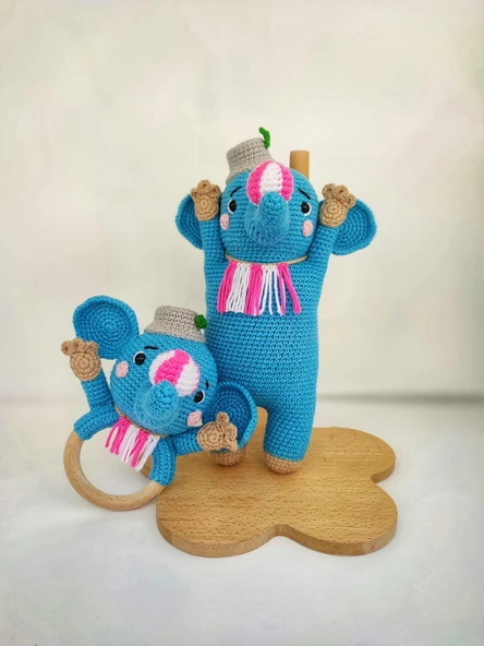 Mavi Fil Set Takımı Amigurumi Organik Oyuncak ürün görseli 1