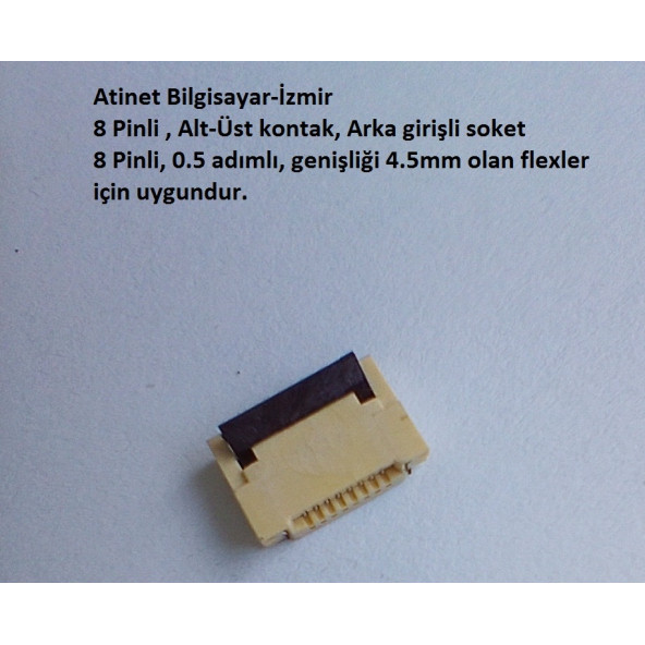 8 Pin 0.5 adımlı Flex Soketi Ffc Konnektörü Arka girişli 8-0.5-Arka ürün görseli 1