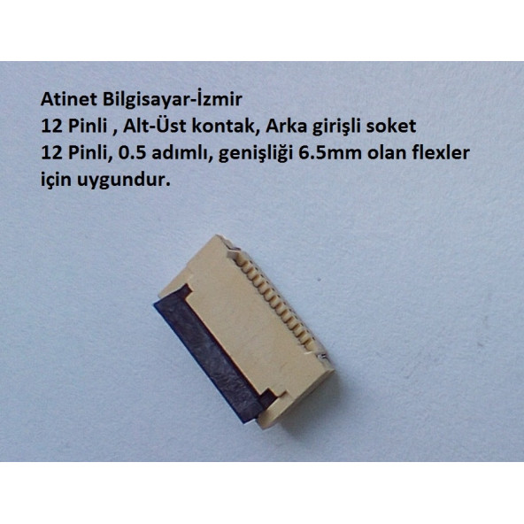 12 Pin 0.5 adımlı Flex Soketi Ffc Konnektörü Arka girişli 12-0.5-Arka ürün görseli 1