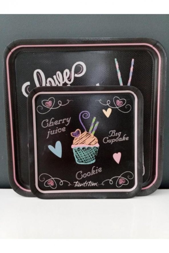 TANTİTONİ MELAMİN LOVE MENU DESENLİ 2 Lİ KARE KAYDIRMAZ TEPSİ 24-33 CM ürün görseli 1