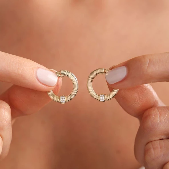 Altın Halka Küpe Özel Tasarım 1.7 Cm ürün görseli 1