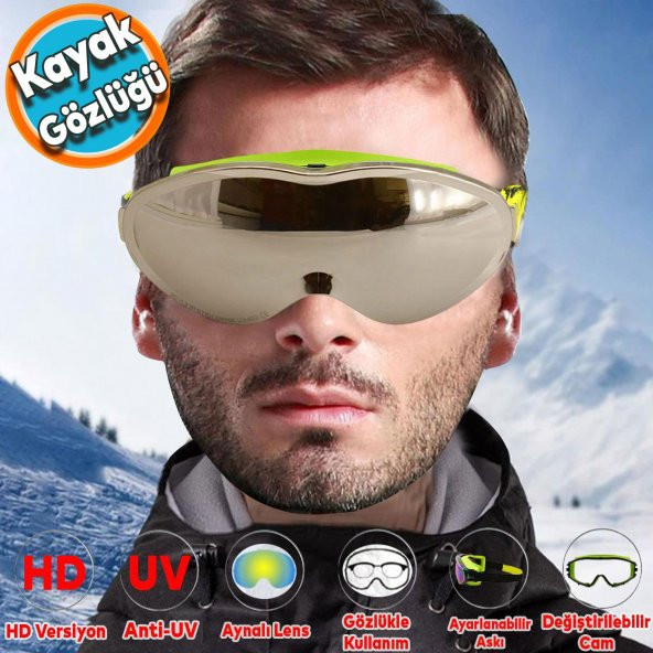 Kayak Gözlüğü Değiştirebilir Camlı Antifog Güneş Kar Koruyucu Gözlük Gümüş Snowboard Glasses Gözlük ürün görseli 1