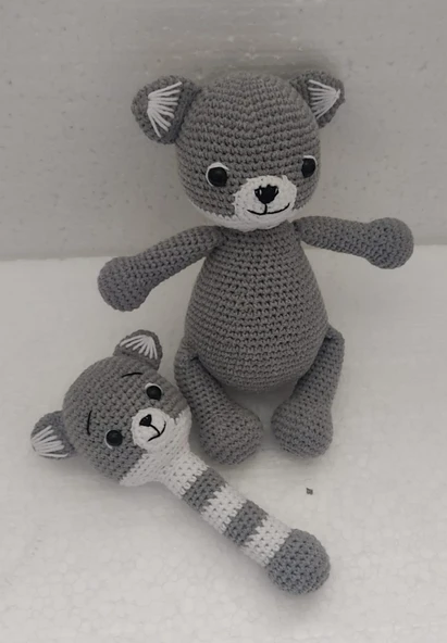 Sevimli Kurt Oyuncak ve Çıngırak Takım Amigurumi Organik Oyuncak ürün görseli 1