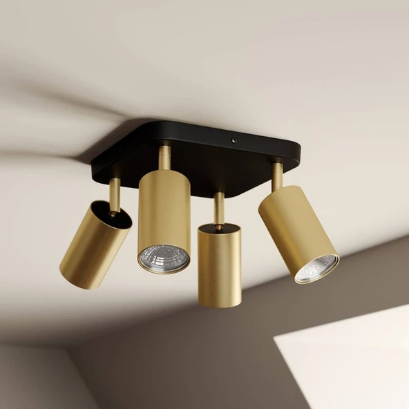 Rsylight Retro Siyah Eskitme Kare 180 Derece Hareketli Modern Spor 4 Lü Led Spot Avize Günışığı Ampullü ürün görseli 1