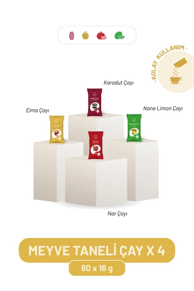 KAyla Gurme Tek Kullanımlık Meyve Taneli Çaylar 4 Çeşit (Karadut - Elma - Nar - Nane Limon) 80 x 16 g ürün görseli 1