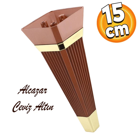 Alcazar Lüks Mobilya Kanepe Sehpa Tv Ünitesi Koltuk Ayağı Baza Ayakları 15 Cm Ceviz Altın ürün görseli 1