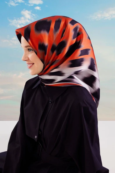 Armine Sura İpek Eşarp 9155-S03 Turuncu Siyah ürün görseli 1