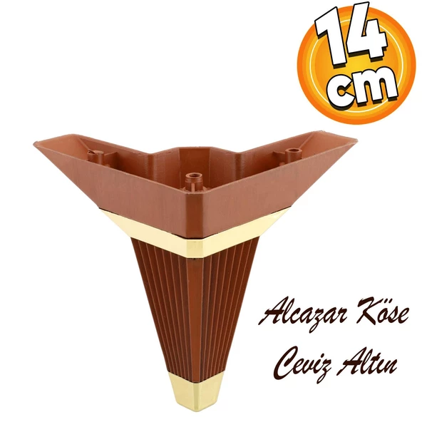 Alcazar Lüks Mobilya Kanepe Sehpa Tv Ünitesi Koltuk Ayağı Baza Ayakları Köşe 14 Cm Ceviz Altın ürün görseli 1