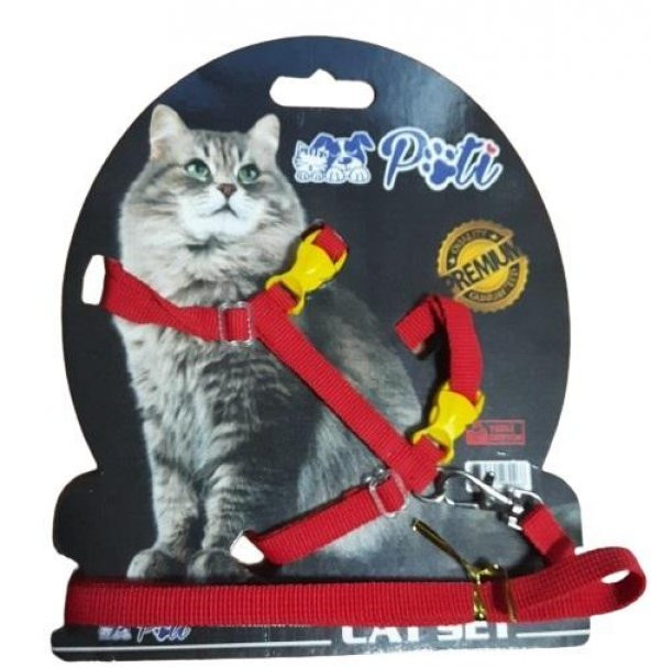Pati Yavru Köpek ve Kedi Gezdirme Takım Tasması (Ayarlanabilir) Düz Kırmızı ürün görseli 1